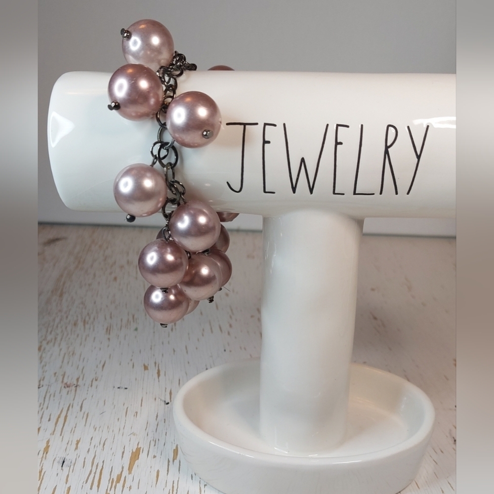 Pinky Purple Faux Pearl Charm Style Bracelet Bauble Boho Fun Party Date Retro